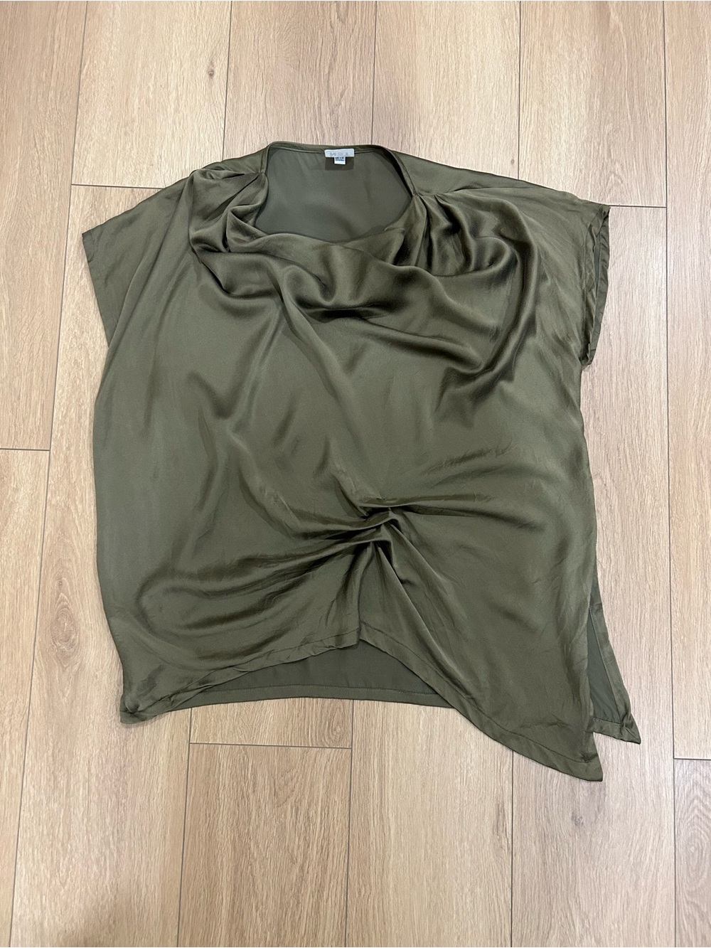 Silk Drape Front Olive Green Women's Top
